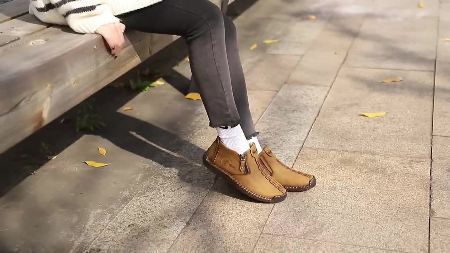 Men's Plus Size Outdoor Fashionable Men's Boots With Side Zipper, Hand Sewn Shoes Suitable For Practical Wear, Classic Men's Casual Shoes