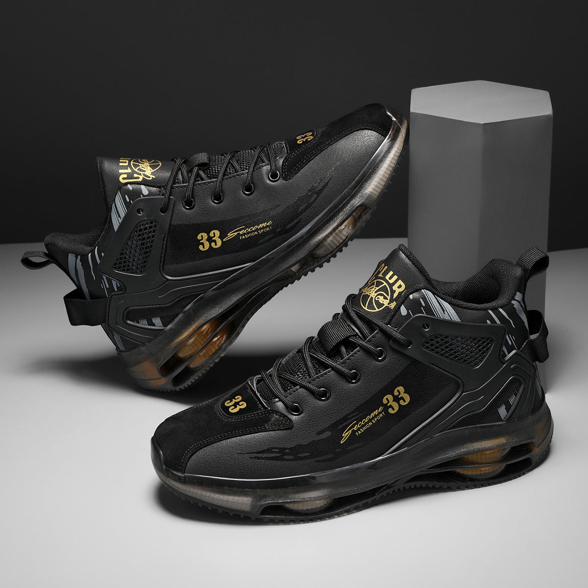 Black & Golden Men's Fashion Sneakers, Casual Lace-Up Low Top Training Shoes with Rubber Soles, Round Toe Design, Large Size Men's Shoes, Perfect for Couples and Casual Attire, Casual Sneakers | Lowtop Sneakers | Golden Accen