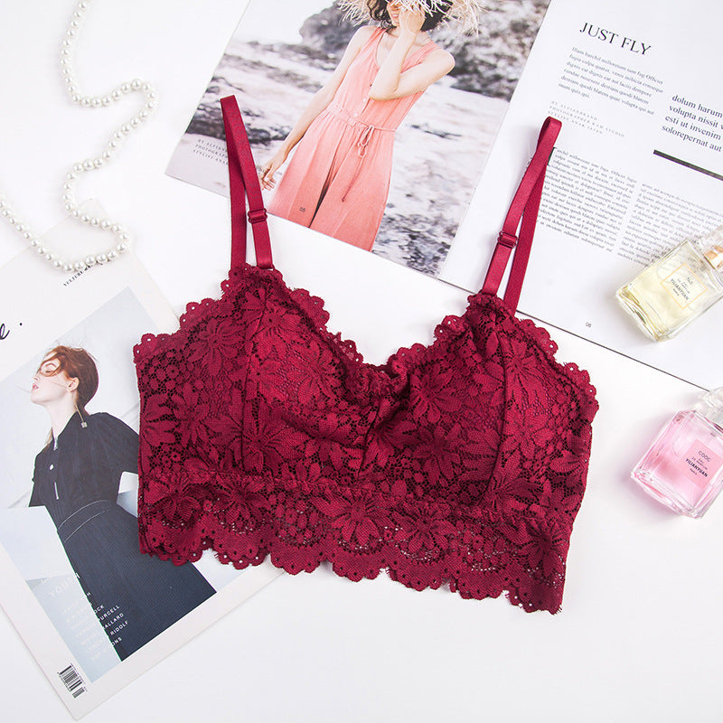 Women Lace Bra Sexy Lingerie French Bralette V Neck Cropped Bra Female Intimates Summer Seamless Underwear Embroidery Underwear