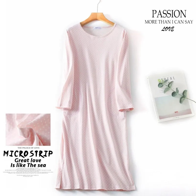 Spring Autumn Female Casual Loose Cartoon Night Dress Ladies 100% Cotton Nightgown Women Long Sleeve Sleepshirts Home Dress