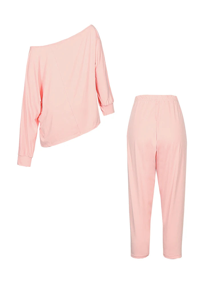 Plus Size Oblique Shoulder Top & Skinny Capri Pants Set