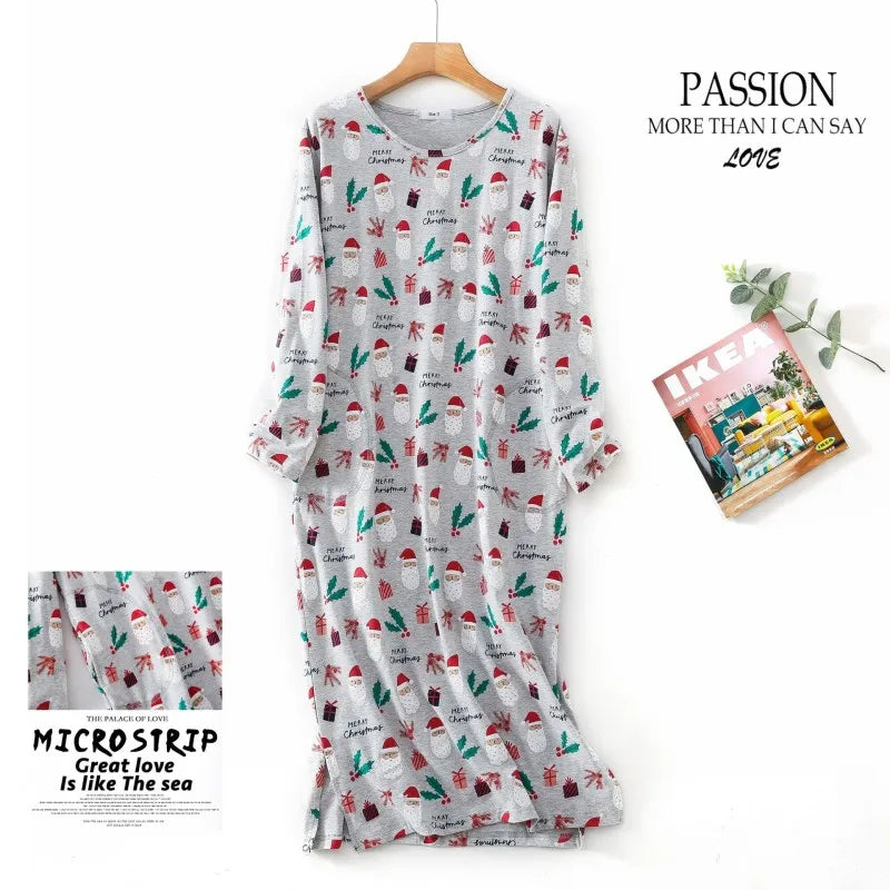 Spring Autumn Female Casual Loose Cartoon Night Dress Ladies 100% Cotton Nightgown Women Long Sleeve Sleepshirts Home Dress