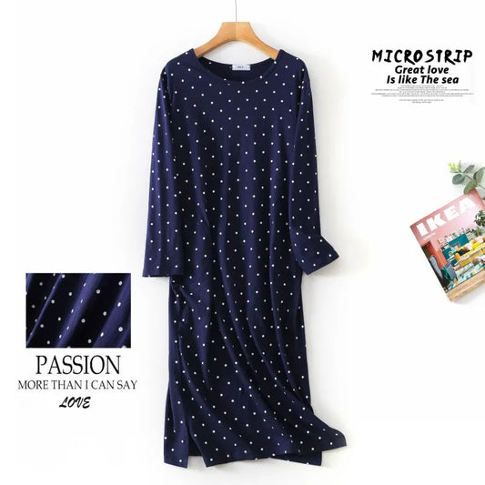 Spring Autumn Female Casual Loose Cartoon Night Dress Ladies 100% Cotton Nightgown Women Long Sleeve Sleepshirts Home Dress