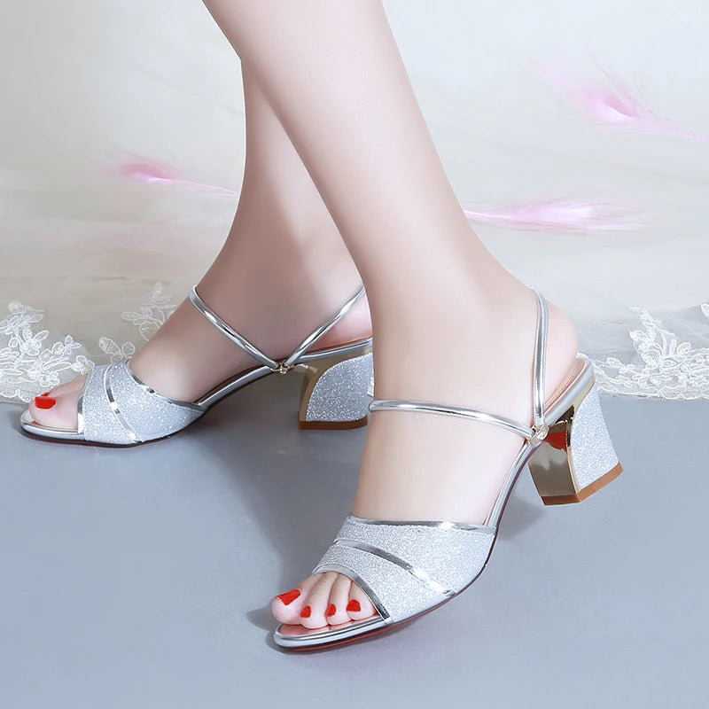 2024 New fashion Women's sandals Word Buckle High Heels Summer New Fish Mouth Sexy Sandals Women's Shoes Gold