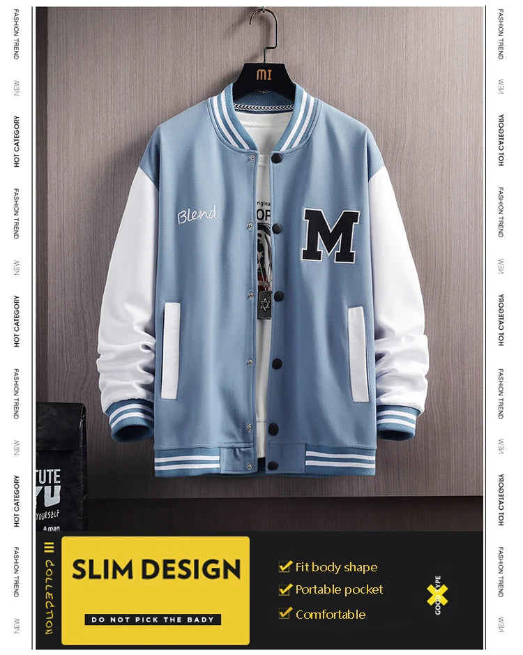 Big M Letter Print Hip Hop Patchwork Baseball Jackets Mens Letter Print Bomber Jackets Men Spring Oversized Streetwear Coats