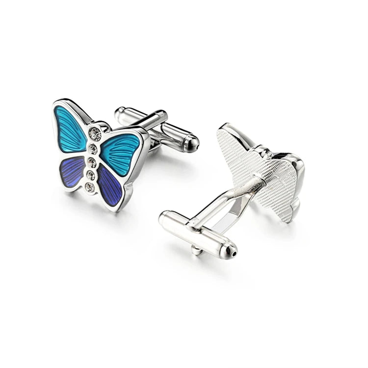 Mens high quality crystal cuff links wedding groom gifts for Free shipping blue butterfly Cufflinks Man shirt cuffs cufflink