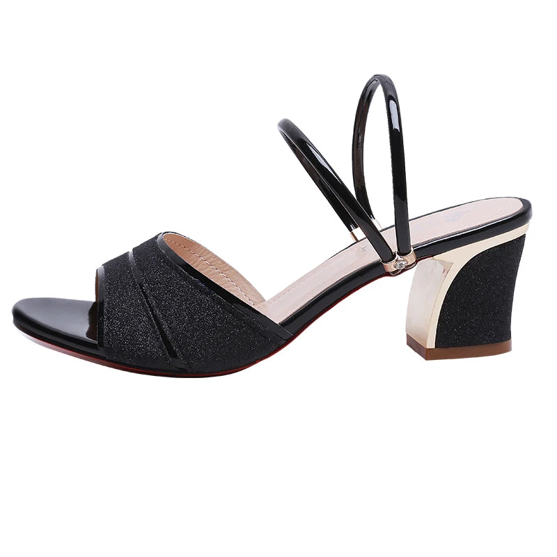 2024 New fashion Women's sandals Word Buckle High Heels Summer New Fish Mouth Sexy Sandals Women's Shoes Gold