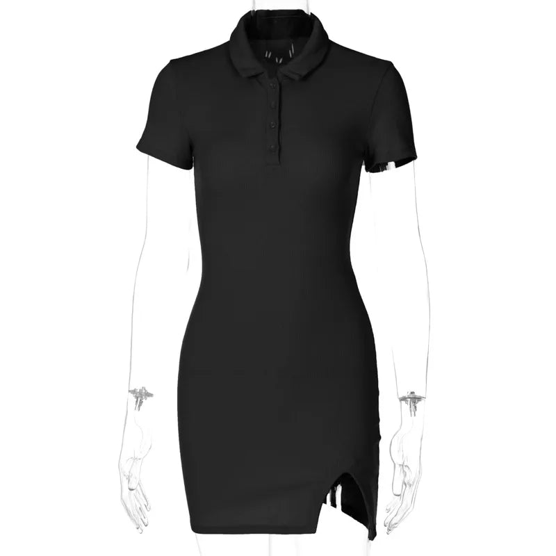 Short Sleeve Slit Sexy Mini Dress Summer Women Fashion Streetwear Outfits Cute Solid Party Clothing
