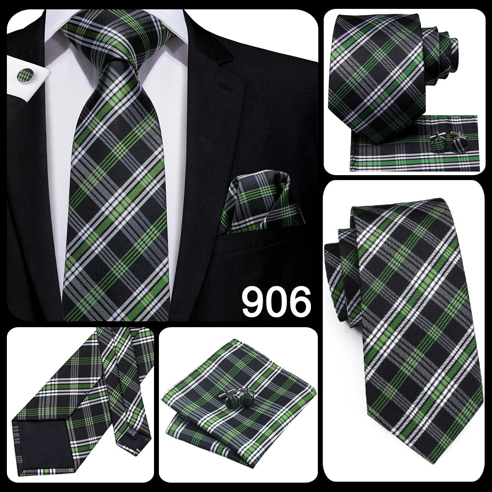 Hi-Tie Designer Silk Wedding Tie For Men Blue White Plaid Handky Cufflink Set Fashion Necktie For Men Business Party Wholesale