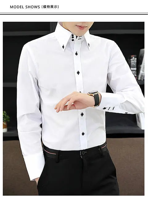 Mens Dress Shirts Spring and Autumn High Quality Long Sleeve Shirt Male Korean Slim Fit Business White Collared Shirt Oversized