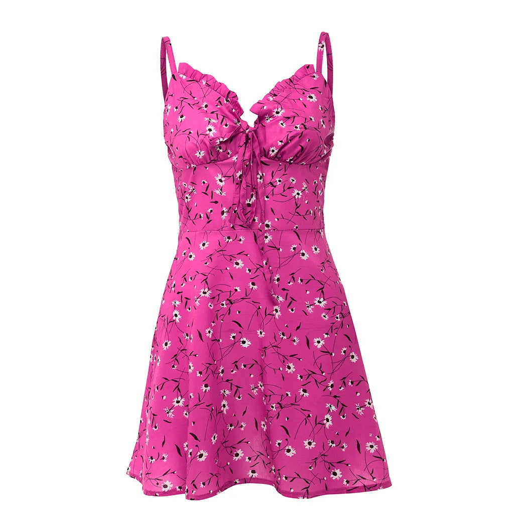 Sexy Sheath Floral Print Suspender Dresses For Women's Ladies Thin Straped Boycon off Shoulder Mini Dress Casual Daily Wear