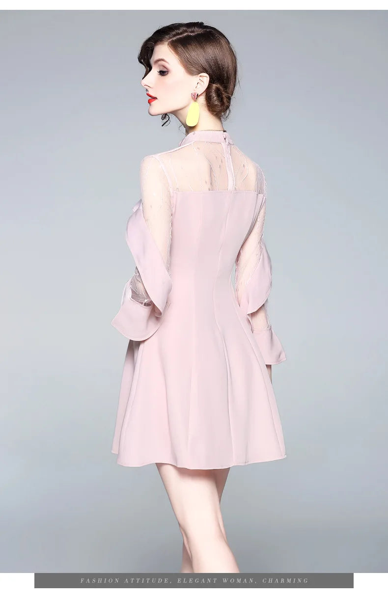 Spring and summer 2023 new women's mesh splicing Ruffle Dress celebrity perspective sheath dresses butterfly sleeve cloth