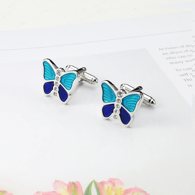 Mens high quality crystal cuff links wedding groom gifts for Free shipping blue butterfly Cufflinks Man shirt cuffs cufflink