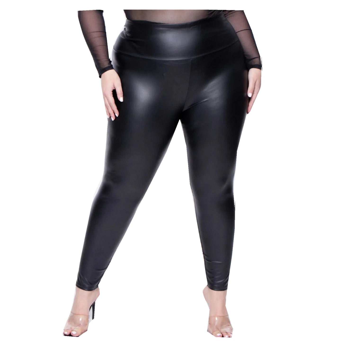 Faux Leather Plus Size Leggings for Women Big Size 5XL 6XL 7XL Black Girls Spandex Clothing Pleather PU Leggings
