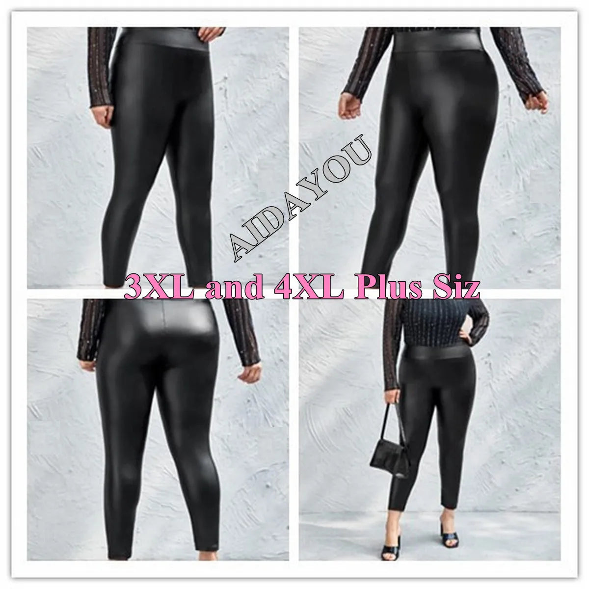 Faux Leather Plus Size Leggings for Women Big Size 5XL 6XL 7XL Black Girls Spandex Clothing Pleather PU Leggings
