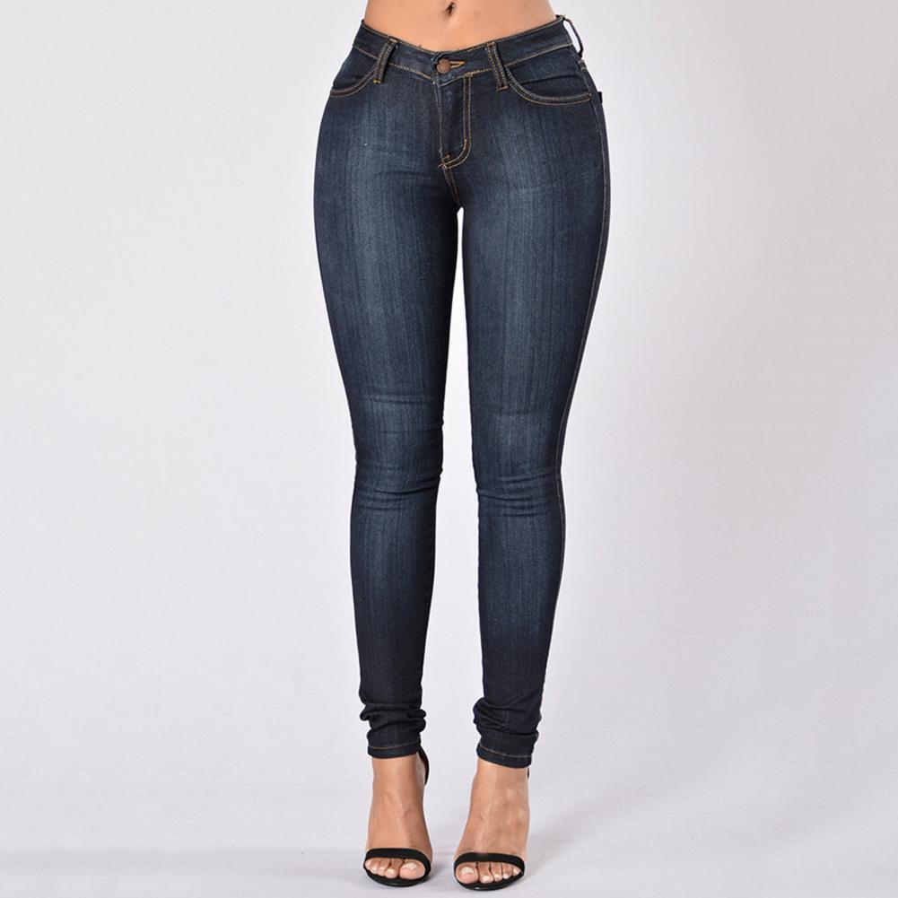 Vintage Women Jeans Slim Fit High Waist Denim Pencil Pants Bootcut Winter Pull-on Skinny Jeans Blue