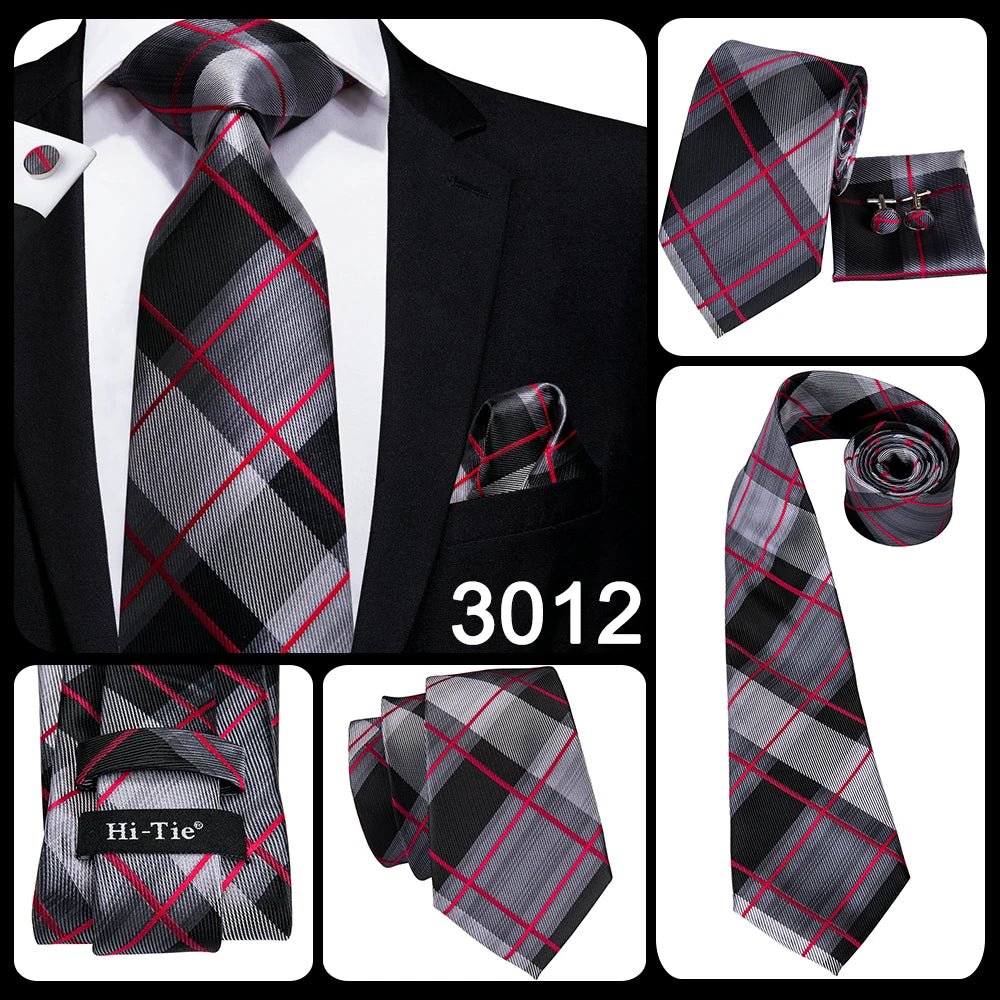 Hi-Tie Designer Silk Wedding Tie For Men Blue White Plaid Handky Cufflink Set Fashion Necktie For Men Business Party Wholesale