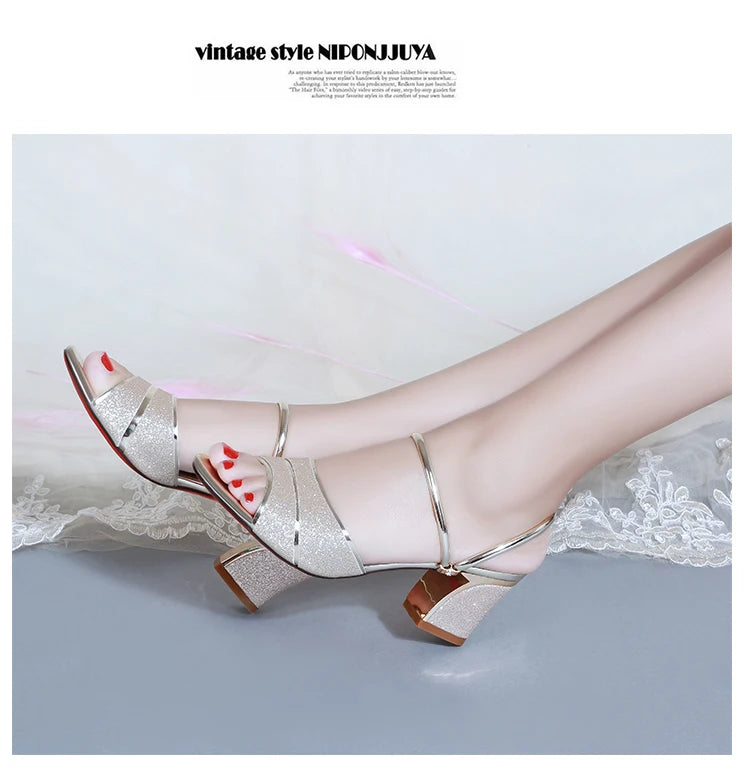 2024 New fashion Women's sandals Word Buckle High Heels Summer New Fish Mouth Sexy Sandals Women's Shoes Gold