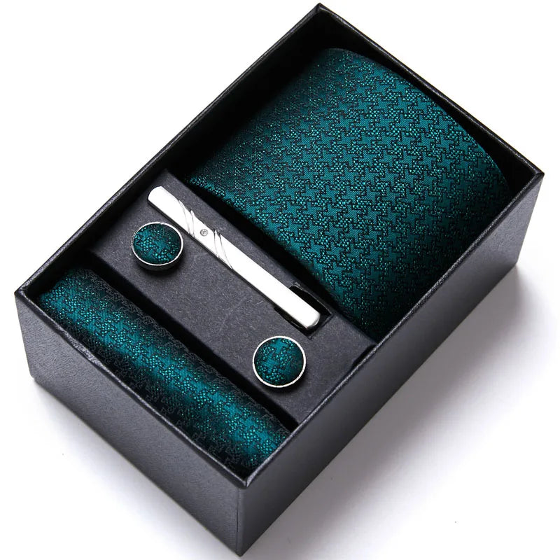 Jacquard Fashion Brand Tie Pocket Squares Set For Men Tie Handkerchief Cufflink Necktie Gift Box Fit Wedding Holiday Workplace