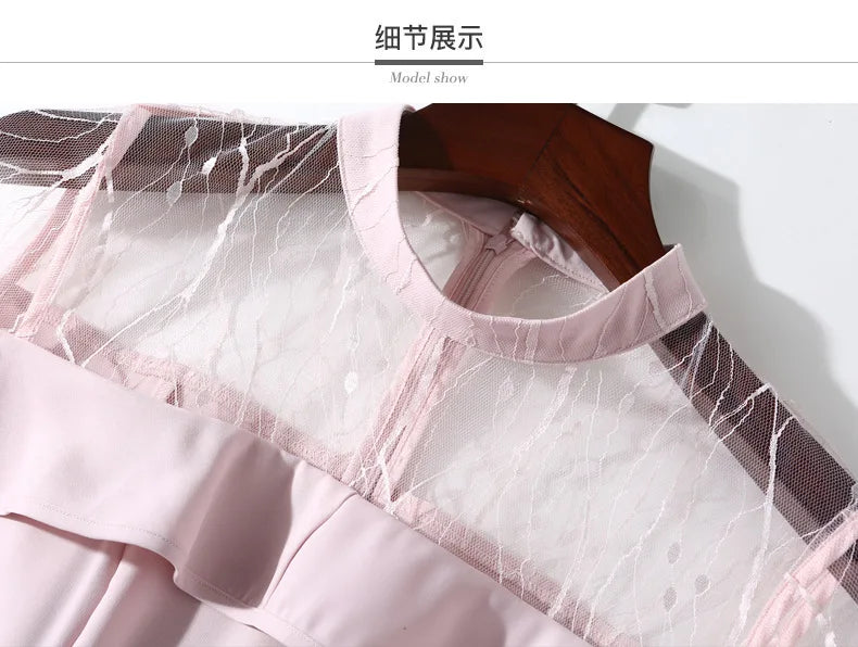 Spring and summer 2023 new women's mesh splicing Ruffle Dress celebrity perspective sheath dresses butterfly sleeve cloth