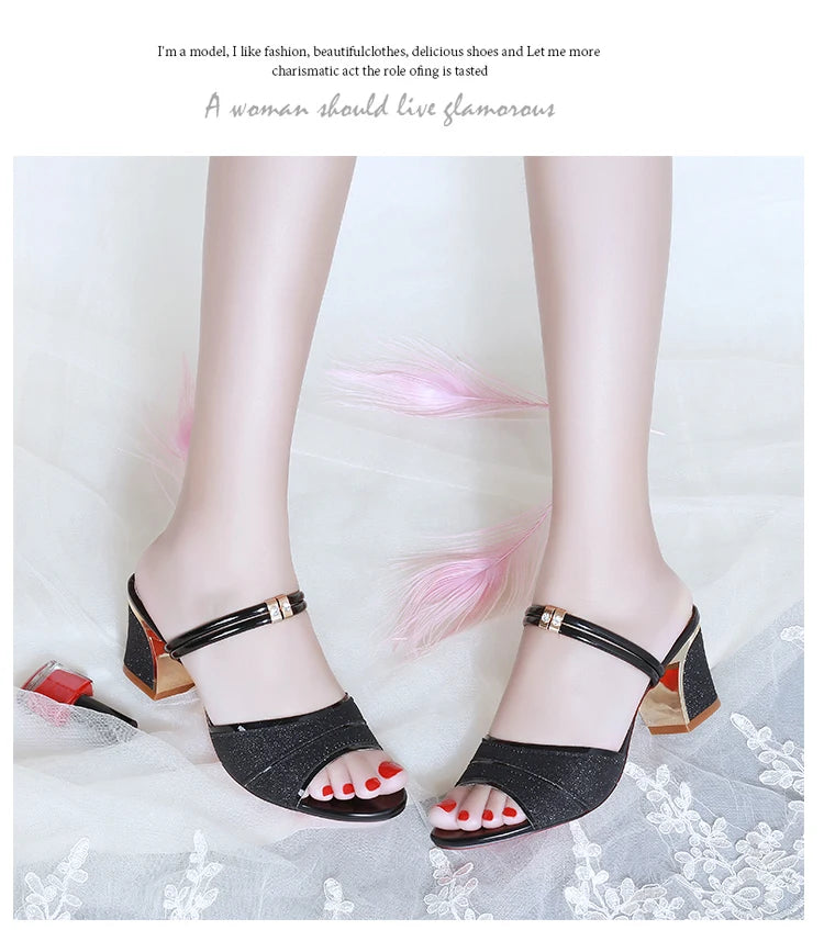 2024 New fashion Women's sandals Word Buckle High Heels Summer New Fish Mouth Sexy Sandals Women's Shoes Gold