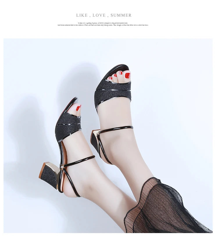 2024 New fashion Women's sandals Word Buckle High Heels Summer New Fish Mouth Sexy Sandals Women's Shoes Gold