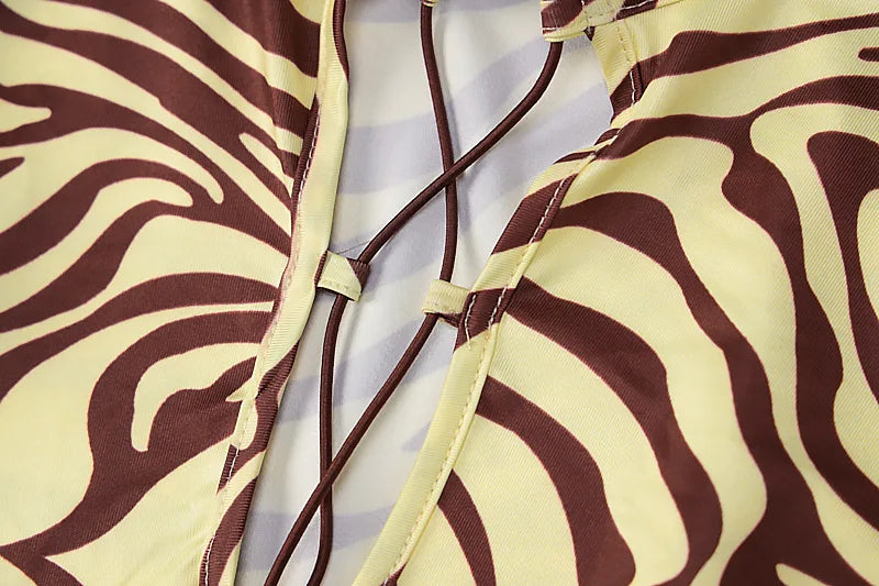 Shestyle Zebra Print Yellow Pencil Long Dresses Women V Neck Corss Hollow OUt Bandage Sexy Bodycon Party Wear Christmas Outfit