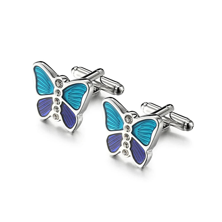 Mens high quality crystal cuff links wedding groom gifts for Free shipping blue butterfly Cufflinks Man shirt cuffs cufflink