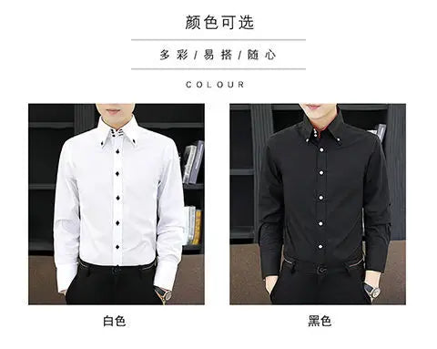 Mens Dress Shirts Spring and Autumn High Quality Long Sleeve Shirt Male Korean Slim Fit Business White Collared Shirt Oversized