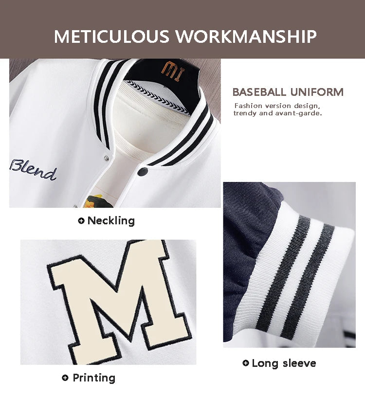 Big M Letter Print Hip Hop Patchwork Baseball Jackets Mens Letter Print Bomber Jackets Men Spring Oversized Streetwear Coats