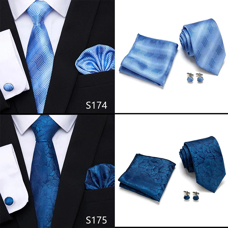 Hot Sale Holiday Gift Tie Pocket Squares Cufflink Set Necktie Dot Man Dark Grey Wedding Accessories Performance
