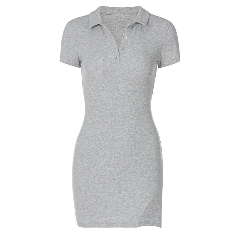 Short Sleeve Slit Sexy Mini Dress Summer Women Fashion Streetwear Outfits Cute Solid Party Clothing