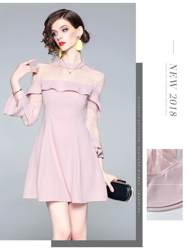 Spring and summer 2023 new women's mesh splicing Ruffle Dress celebrity perspective sheath dresses butterfly sleeve cloth
