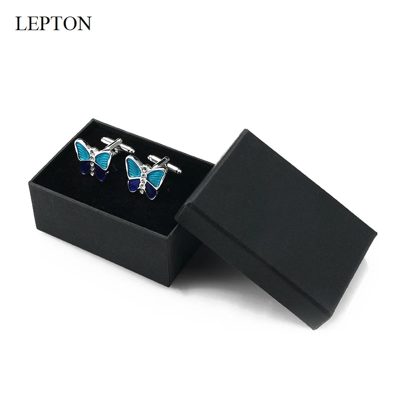 Mens high quality crystal cuff links wedding groom gifts for Free shipping blue butterfly Cufflinks Man shirt cuffs cufflink
