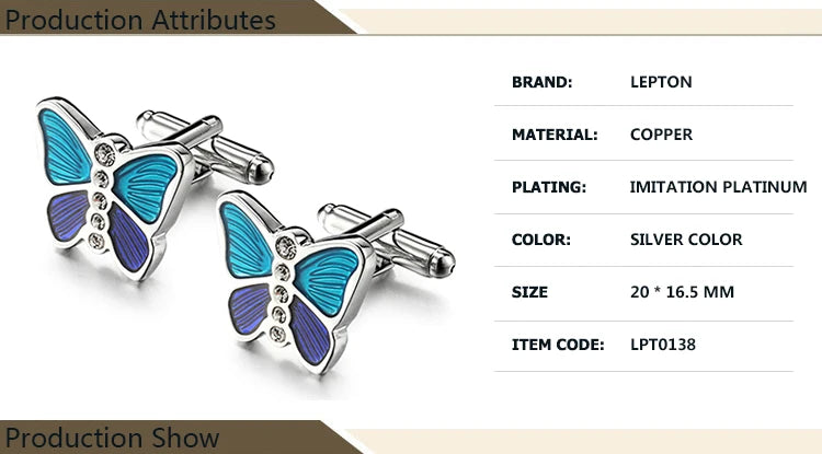 Mens high quality crystal cuff links wedding groom gifts for Free shipping blue butterfly Cufflinks Man shirt cuffs cufflink