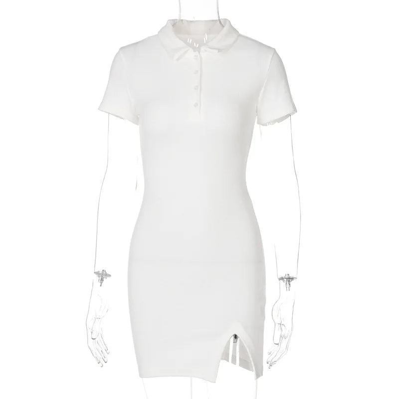 Short Sleeve Slit Sexy Mini Dress Summer Women Fashion Streetwear Outfits Cute Solid Party Clothing