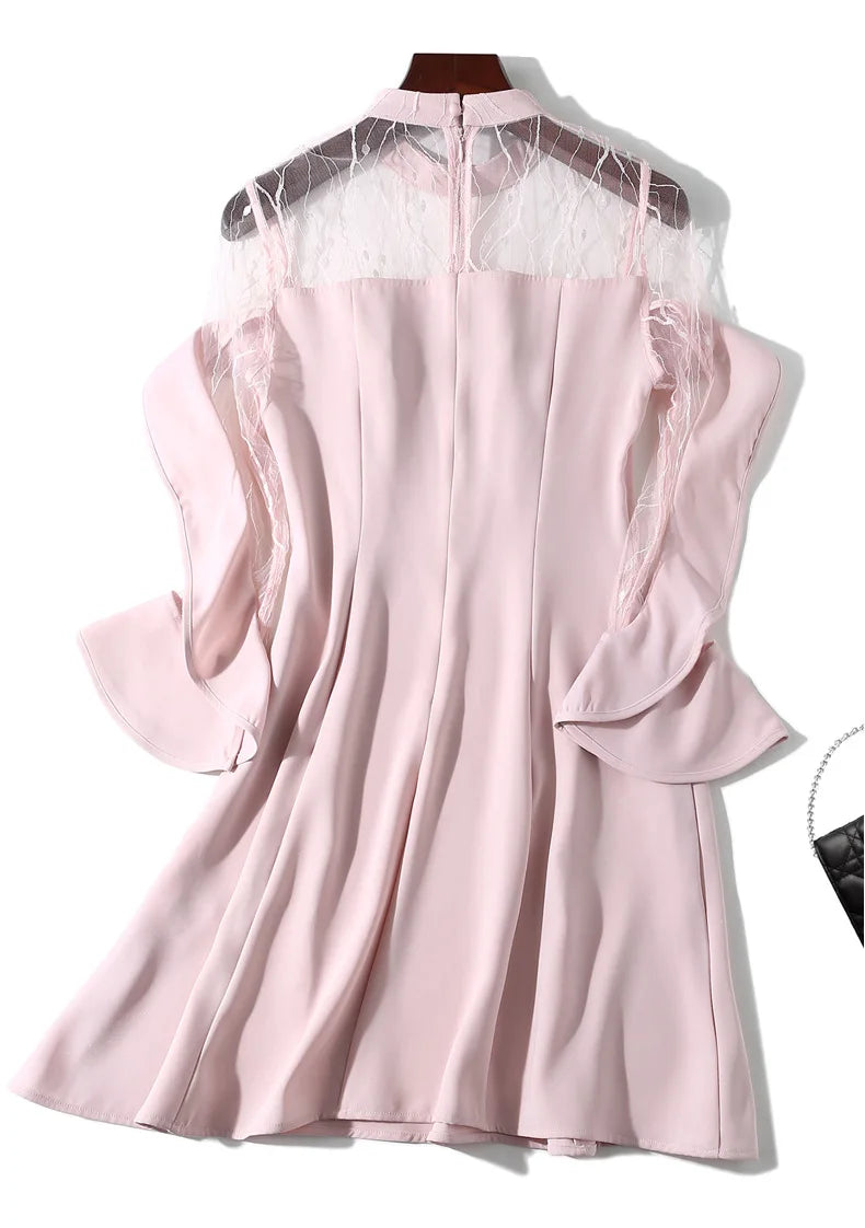 Spring and summer 2023 new women's mesh splicing Ruffle Dress celebrity perspective sheath dresses butterfly sleeve cloth