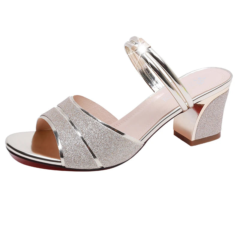 2024 New fashion Women's sandals Word Buckle High Heels Summer New Fish Mouth Sexy Sandals Women's Shoes Gold