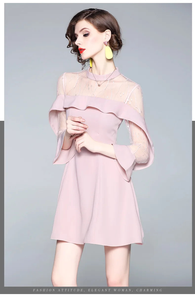 Spring and summer 2023 new women's mesh splicing Ruffle Dress celebrity perspective sheath dresses butterfly sleeve cloth