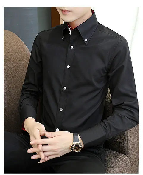 Mens Dress Shirts Spring and Autumn High Quality Long Sleeve Shirt Male Korean Slim Fit Business White Collared Shirt Oversized