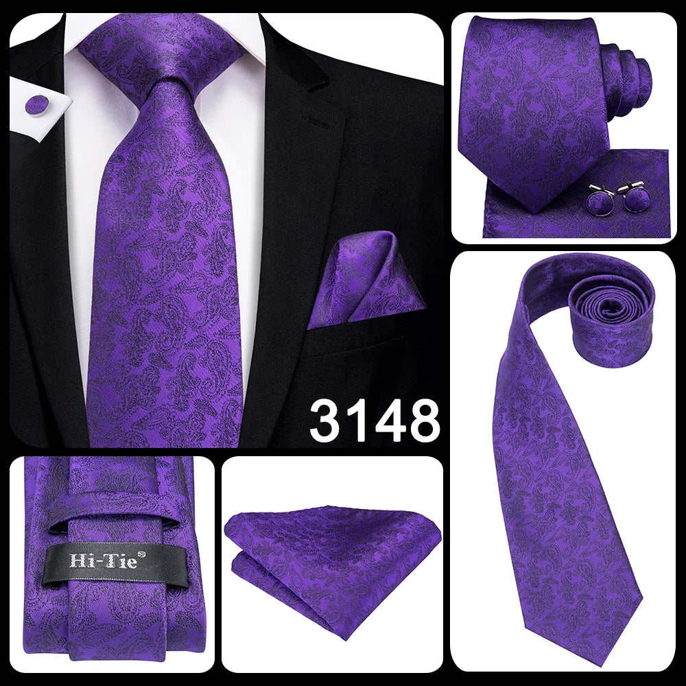 Hi-Tie Light Purple Solid Silk Wedding Tie For Men Quality Hanky Cufflink Gift Necktie Set Fashion Novelty Designer Dropshipping
