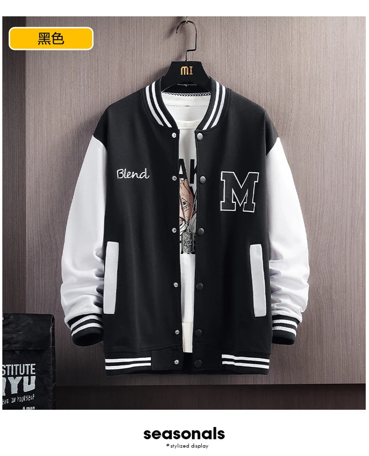 Big M Letter Print Hip Hop Patchwork Baseball Jackets Mens Letter Print Bomber Jackets Men Spring Oversized Streetwear Coats