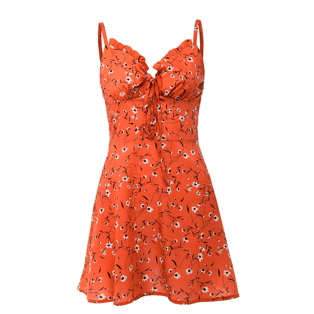 Sexy Sheath Floral Print Suspender Dresses For Women's Ladies Thin Straped Boycon off Shoulder Mini Dress Casual Daily Wear
