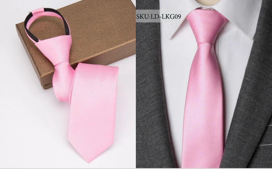 Men Necktie Zipper Lazy Tie Fashion Solid 6cm Ties Business for Man Gravatas Handkerchief Bowtie Mens Wedding Shirt Accessories