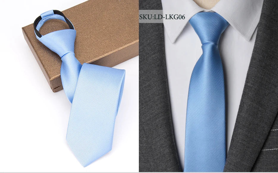 Men Necktie Zipper Lazy Tie Fashion Solid 6cm Ties Business for Man Gravatas Handkerchief Bowtie Mens Wedding Shirt Accessories