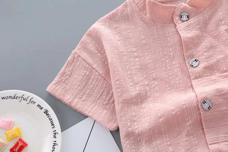 New Summer Hot Sale Toddler Kids Baby Boys Shirt Cartoon Tops Denim Shorts Pants Outfits Set Baby Clothes