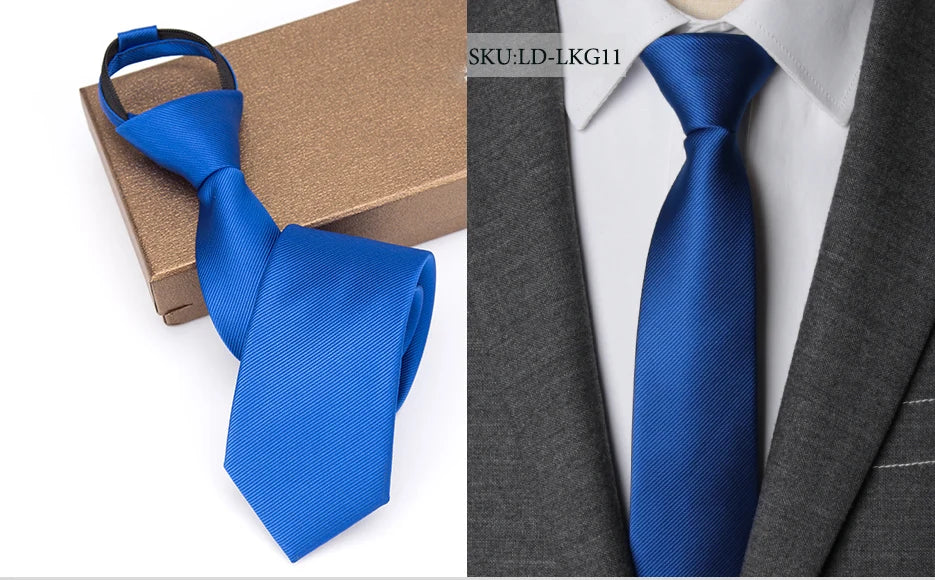 Men Necktie Zipper Lazy Tie Fashion Solid 6cm Ties Business for Man Gravatas Handkerchief Bowtie Mens Wedding Shirt Accessories
