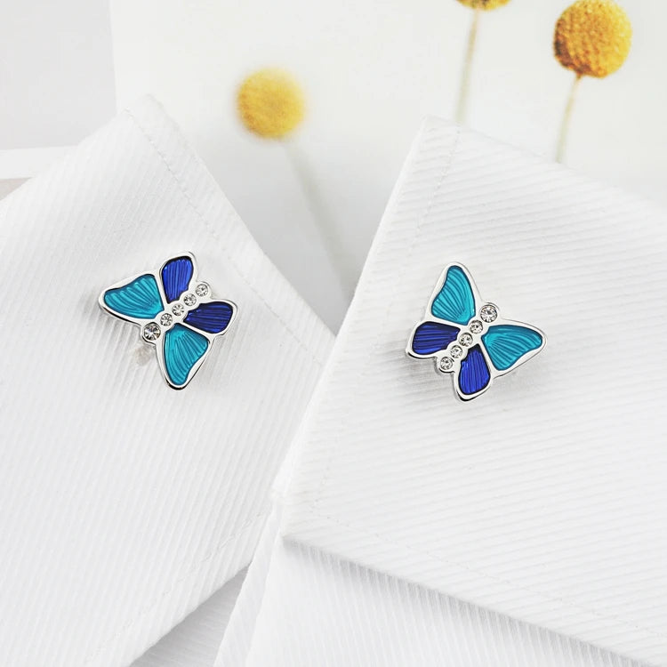 Mens high quality crystal cuff links wedding groom gifts for Free shipping blue butterfly Cufflinks Man shirt cuffs cufflink