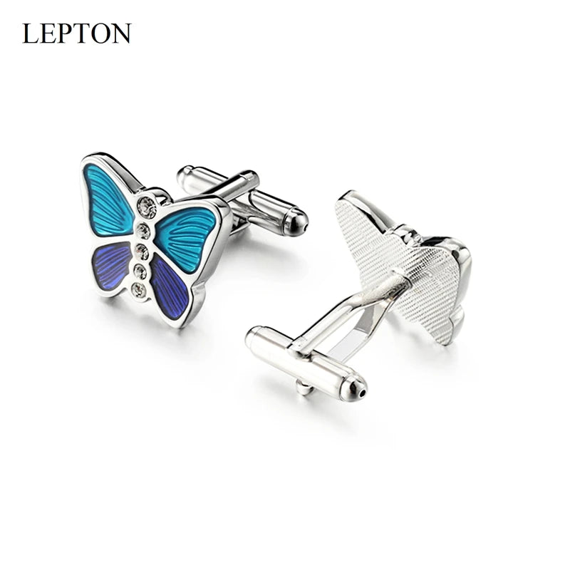 Mens high quality crystal cuff links wedding groom gifts for Free shipping blue butterfly Cufflinks Man shirt cuffs cufflink