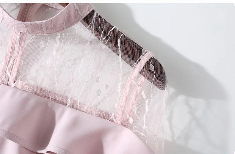 Spring and summer 2023 new women's mesh splicing Ruffle Dress celebrity perspective sheath dresses butterfly sleeve cloth